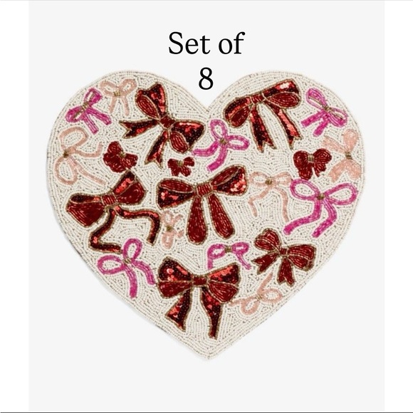 Set of 8 Valentines Day Heart Bow Beaded Placemat Charger Placemat15